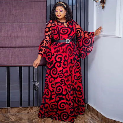 Long Sleeve Belted Maxi African Dress