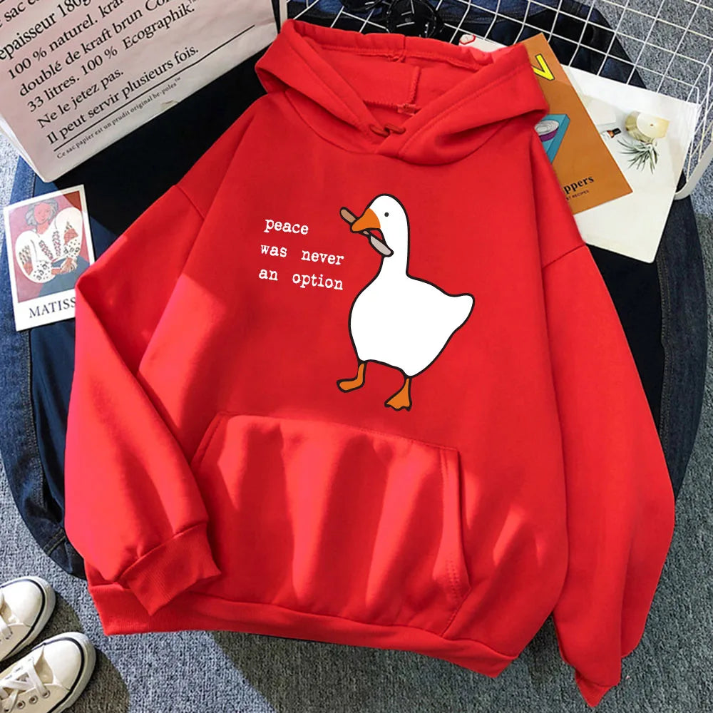 Peace Was Never An Option Goose Printing Cute Casual Pocket Warm Pullover Sweatshirt Hoodie for Women and Men