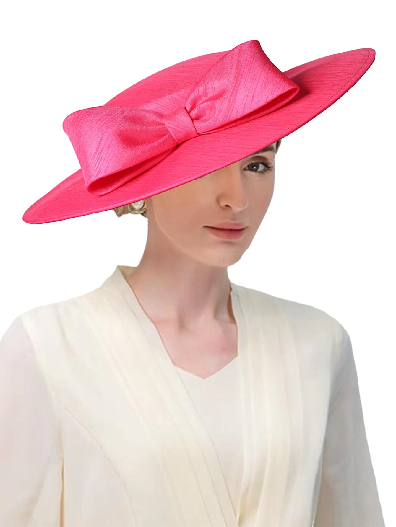 Wide Brim Church Fascinator – Big Bowknot Hat for Weddings