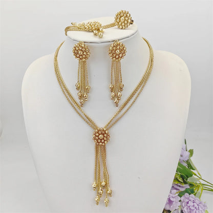 Women's Golden Round Beaded Jewelry Set For weddings and Birthday Parties