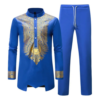 2 pcs Traditional African Dashiki Shirt and Pants for men