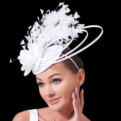 Fancy Sinamay Floral Fascinator – Feather Headpiece for Weddings