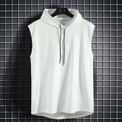 Mens Sleeveless Hooded Tank Tops Summer Gym Bodybuilding Fitness Sport Workout Singlet Solid Color Sports Vest