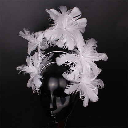 Vintage Feather Flower Top Hat – Green Hair Hoop with Pearls