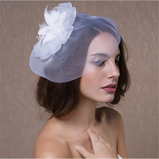 Women's feather mesh fascinator hairpin