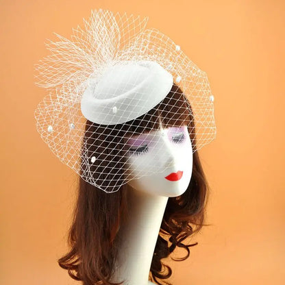 Vintage 20s Felt Pillbox Fascinator – Polka Dot Veil