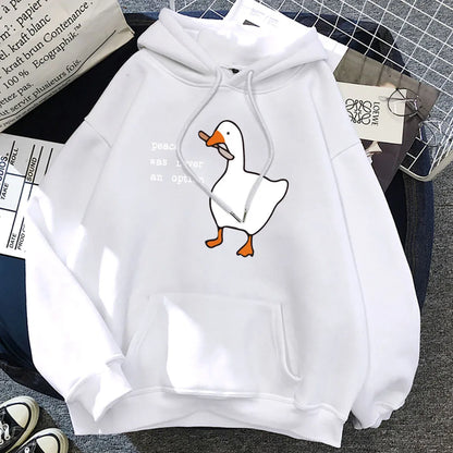 Peace Was Never An Option Goose Printing Cute Casual Pocket Warm Pullover Sweatshirt Hoodie for Women and Men