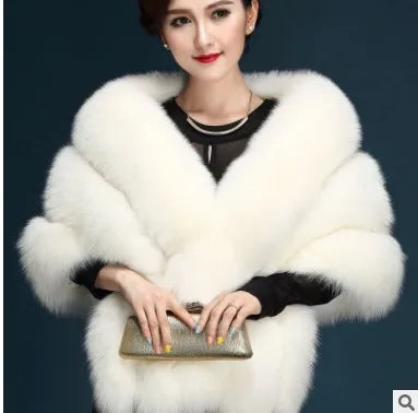 Fox Hair Shawl Wedding Dress Cheongsam Fur Cape Winter Coat for Women