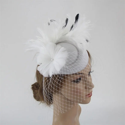 Handmade Lace & Feather Fascinator Bow Hair Clip