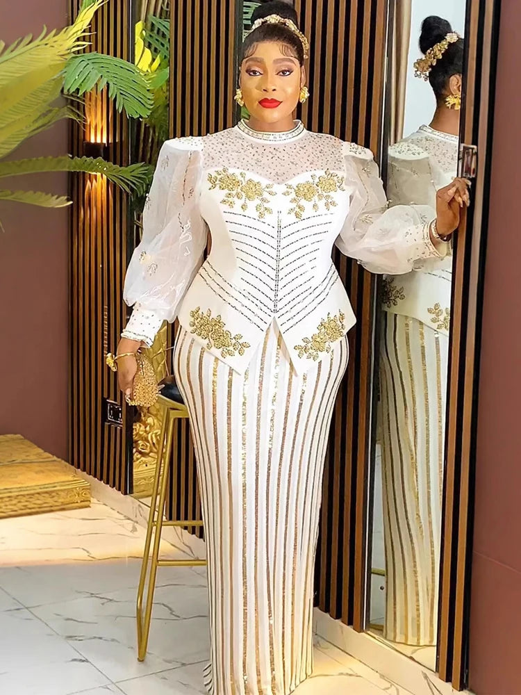 2025 Luxury Party Dresses Elegant Women Wedding Prom Evening Gown Long Sleeve Bodycon Robe African Dashiki Sequin Maxi Dress