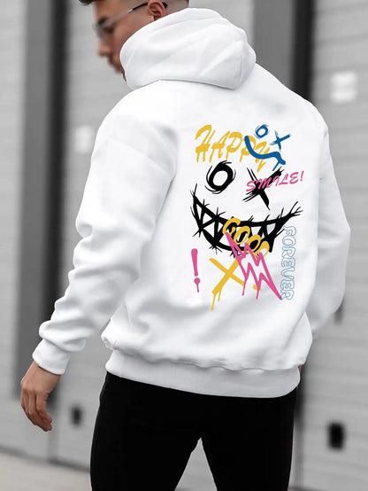 Happy Word Funny Personality Colorful Pattern Pocket Pullover Sweatshirt Hoodie for Men