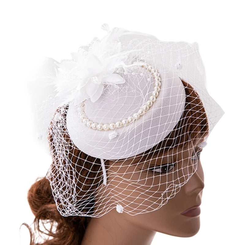 Feather Fascinator Headband – Elegant Veil Tea Party Hat