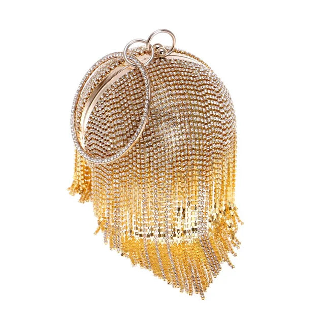 Circular Ring Evening Bags Metal Gold/Sliver Rhinestone Round Ball Handbags Elegant Luxury Clutch Purse Small Wedding Wallets