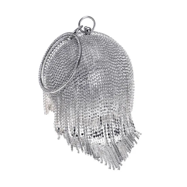 Circular Ring Evening Bags Metal Gold/Sliver Rhinestone Round Ball Handbags Elegant Luxury Clutch Purse Small Wedding Wallets