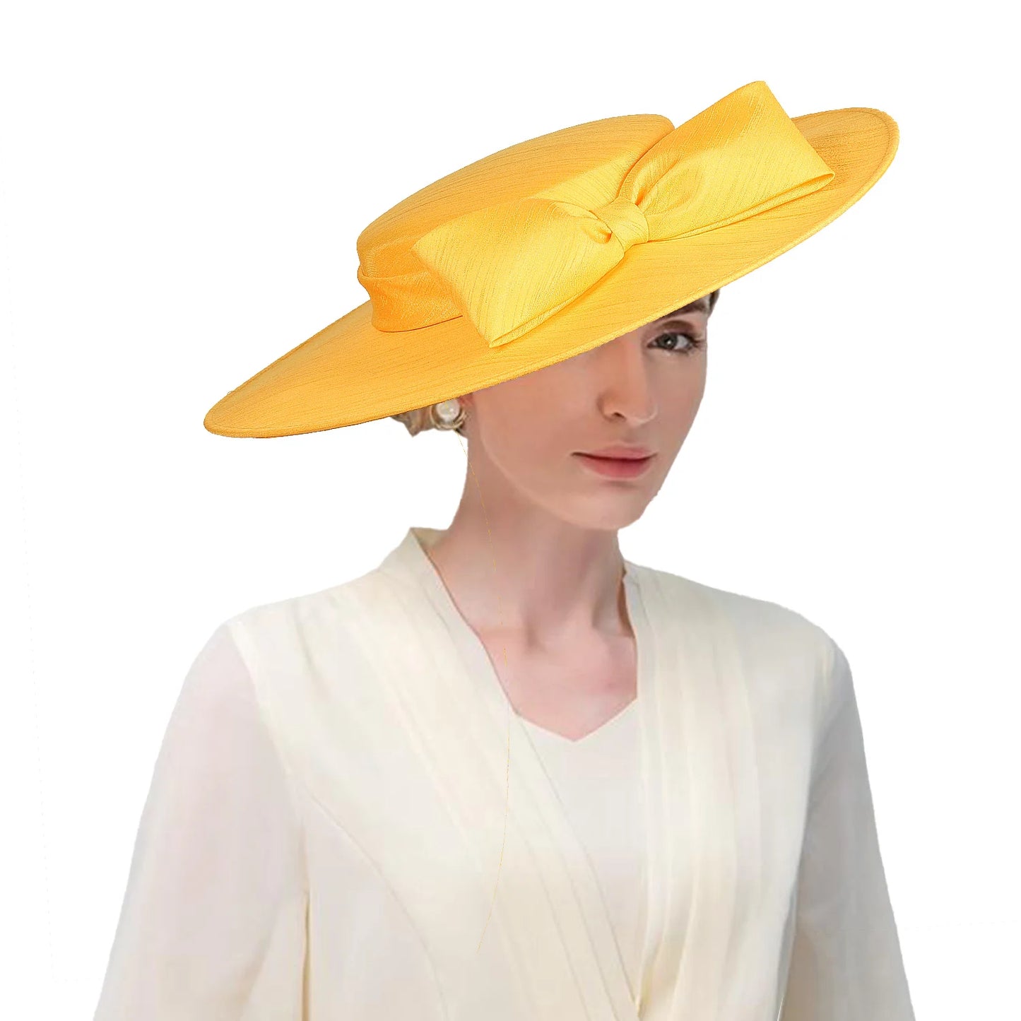 Wide Brim Church Fascinator – Big Bowknot Hat for Weddings