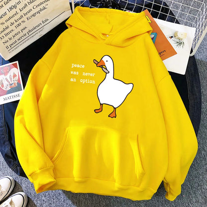 Peace Was Never An Option Goose Printing Cute Casual Pocket Warm Pullover Sweatshirt Hoodie for Women and Men