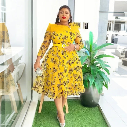African Dresses for Women Plus Size Evening Party Long Dress Africa Clothing Elegant Print Maxi Dress