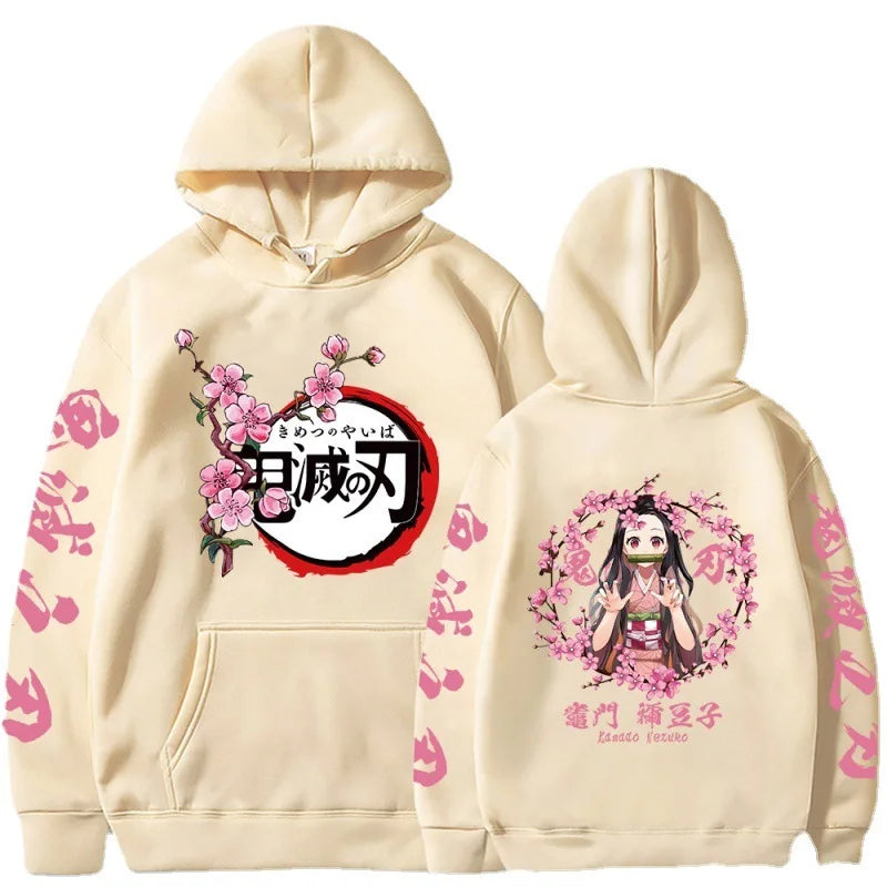 Anime Print Demon Slayer Blade Warm Fleece Japanese Street Kamado Nezuko Sweater Pullover Sweatshirt Hoodie for Men and Women