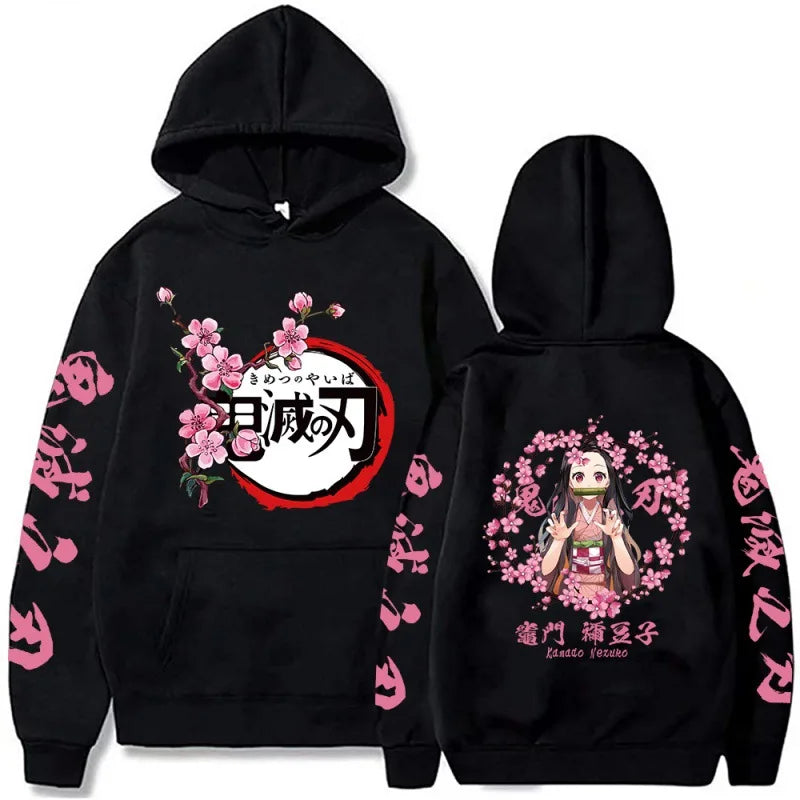 Anime Print Demon Slayer Blade Warm Fleece Japanese Street Kamado Nezuko Sweater Pullover Sweatshirt Hoodie for Men and Women