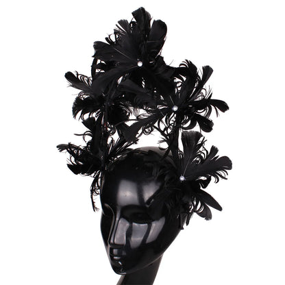 Vintage Feather Flower Top Hat – Green Hair Hoop with Pearls