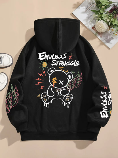 Endless Struggle Graffiti Bear Printed Pullover Sweatshirt Casual Hoodie for Women