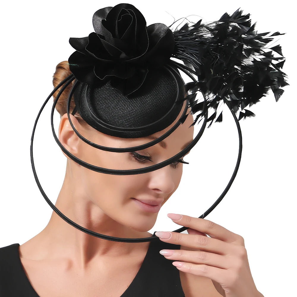 Fancy Sinamay Floral Fascinator – Feather Headpiece for Weddings