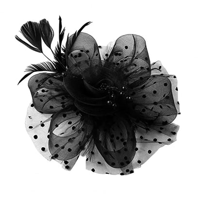 Feather & Mesh Flower Fascinator with Faux Pearls