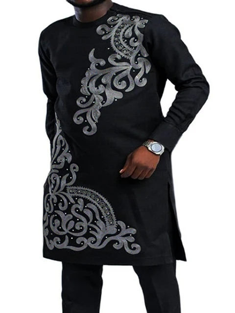 2pcs Traditional African Embroidery Shirt and Pants for men