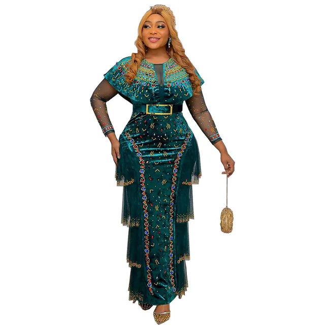 Fashionable Beaded Belted African Party Dress