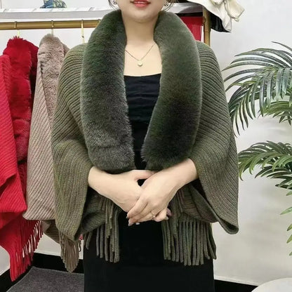 Knitting Thick Women's Loose Shawl with Faux Fur for Evening Dress for Women