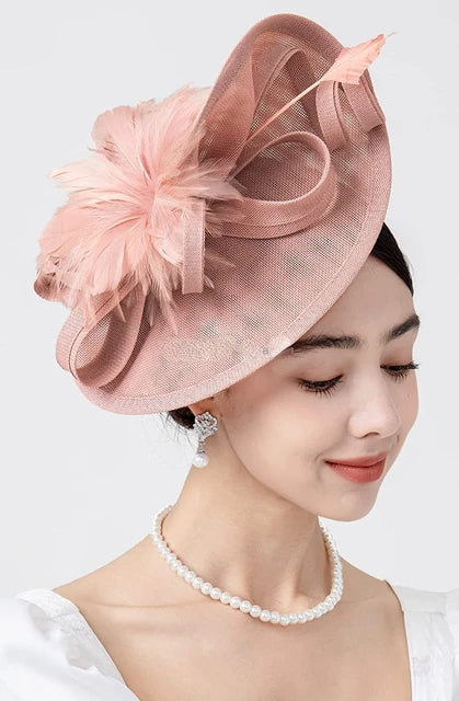 Elegant Fascinator Hat for Women Tea Party Kentucky Derby Fascinator Pillbox Hat Feather Flower Fascinator Wedding Cocktail