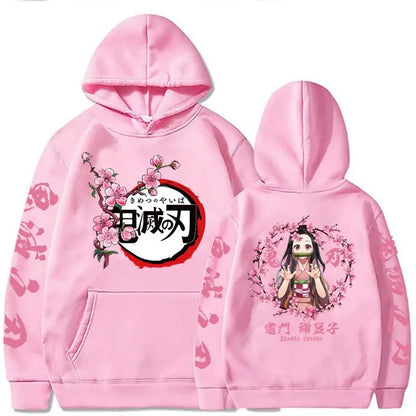 Anime Print Demon Slayer Blade Warm Fleece Japanese Street Kamado Nezuko Sweater Pullover Sweatshirt Hoodie for Men and Women