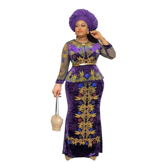 Long Sleeve Kaftan Style African Peplum Dress