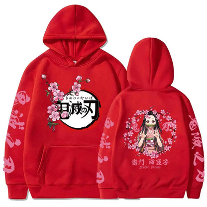 Anime Print Demon Slayer Blade Warm Fleece Japanese Street Kamado Nezuko Sweater Pullover Sweatshirt Hoodie for Men and Women