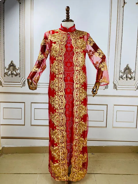 Luxury Embroidery Long Sleeve African dress