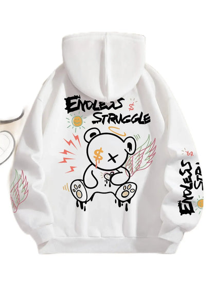 Endless Struggle Graffiti Bear Printed Pullover Sweatshirt Casual Hoodie for Women