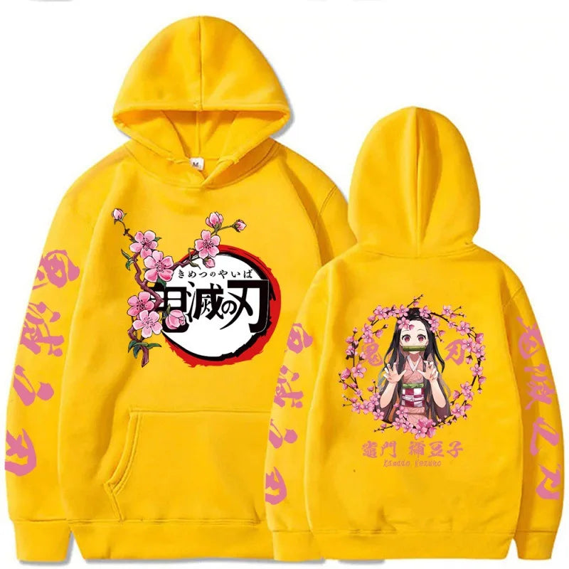 Anime Print Demon Slayer Blade Warm Fleece Japanese Street Kamado Nezuko Sweater Pullover Sweatshirt Hoodie for Men and Women