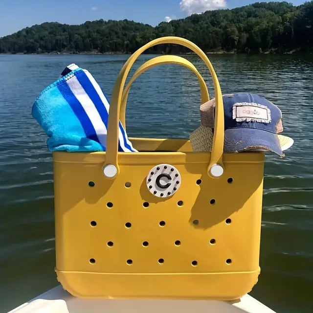 EVA Beach Basket Summer Picnic Tote Bag, Hole Waterproof Handbag, Pouch Shopping Shoulder Bag, Large Boggs Beach Bag