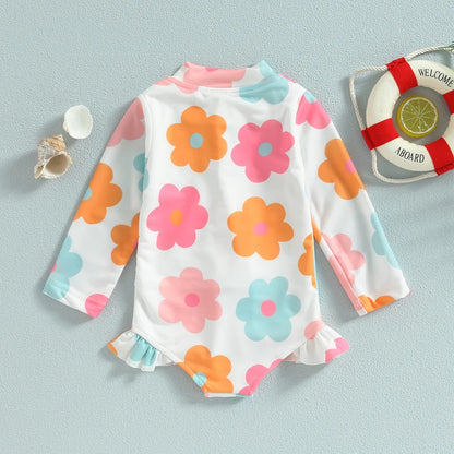 Kids Baby Girl Swimsuits Summer Floral Long Sleeve