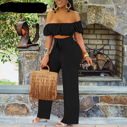 Off Shoulder Cut Out Jumpsuit Wide Leg