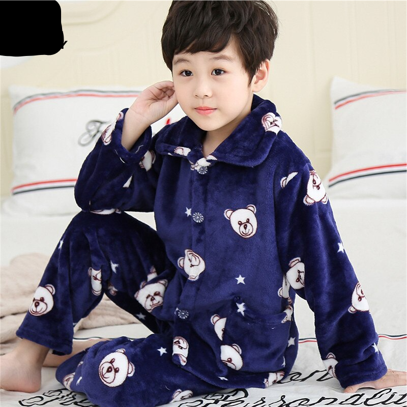 Winter Thicken Warm Home Wear Cartoon Lapel Long Sleeve Pajama Sets