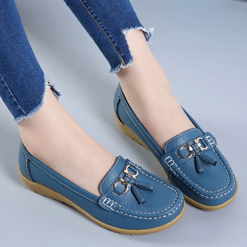 Women Flats Ballet Shoes Cut Out Leather Breathable Moccasins Women Boat Shoes Ballerina Ladies Casual Shoes