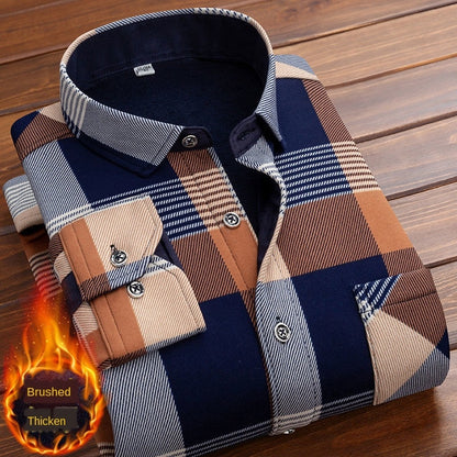 Men Long Sleeve Fleece Warm Plaid Oversized