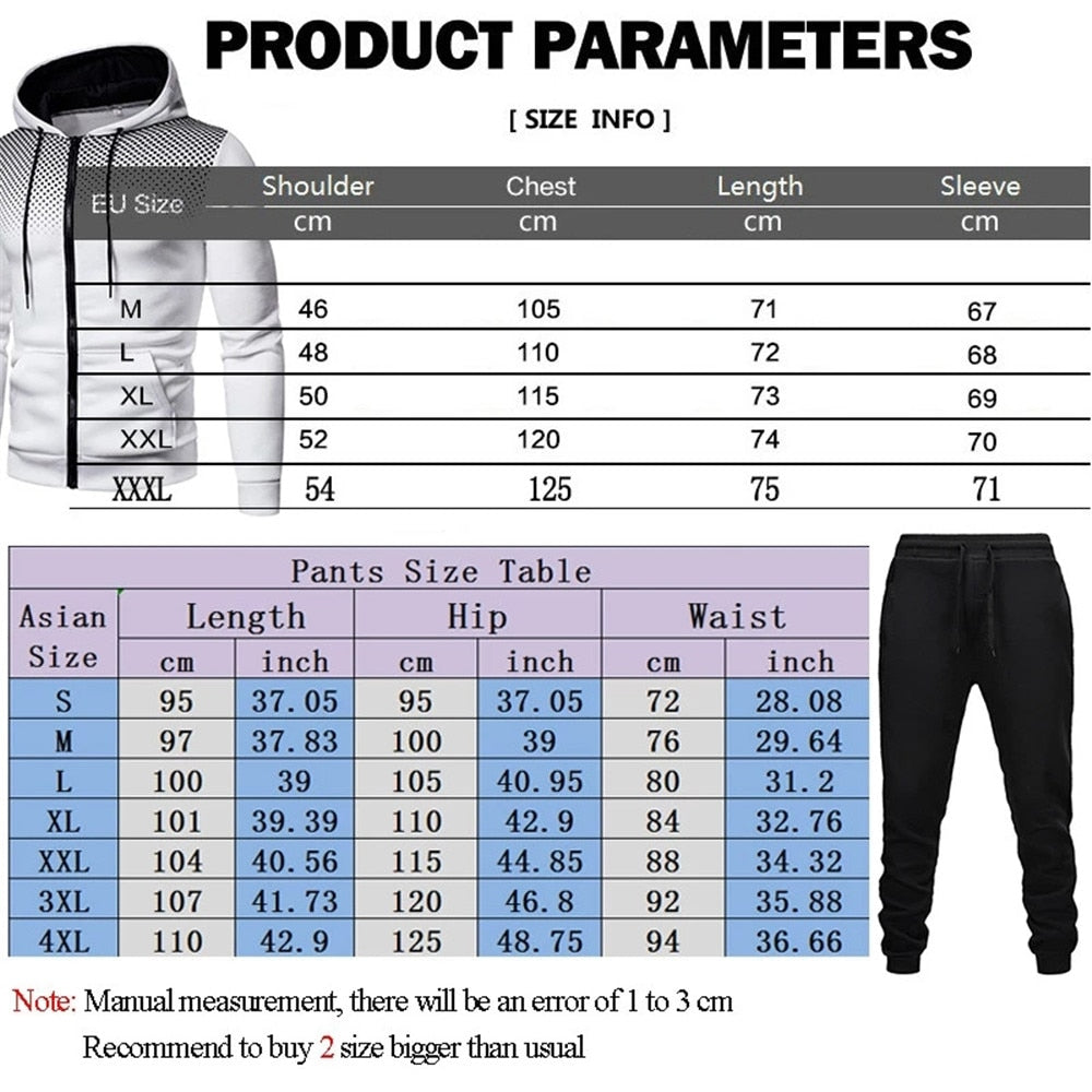 New Suits Printed Hoodie Sets Fleece Zip Sweatshirts Casual Sports Sweatpants Men Sportswear