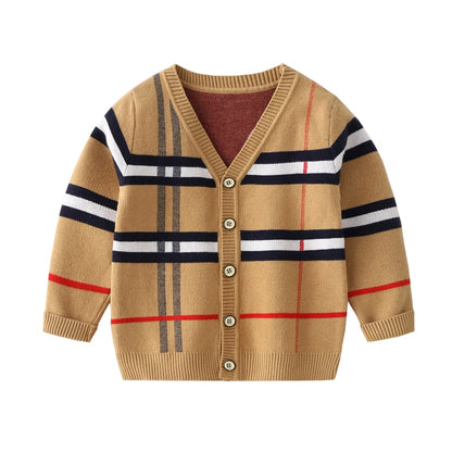 Winter Knit Clothes Long Sleeve Plaid Fashion Knitwear for Boys