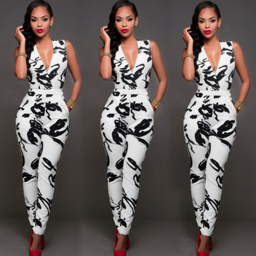 Sexy Strap V Neck Sleeveless Floral Print BJumpsuit