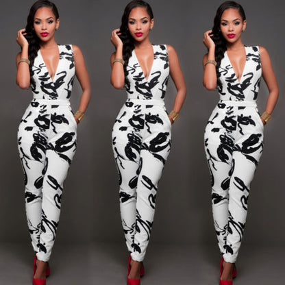 Sexy Strap V Neck Sleeveless Floral Print BJumpsuit
