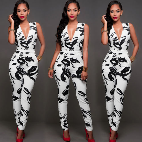 Sexy Strap V Neck Sleeveless Floral Print BJumpsuit