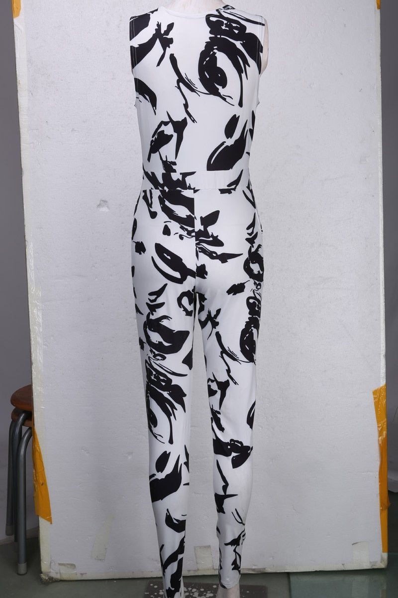 Sexy Strap V Neck Sleeveless Floral Print BJumpsuit