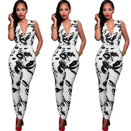 Sexy Strap V Neck Sleeveless Floral Print BJumpsuit